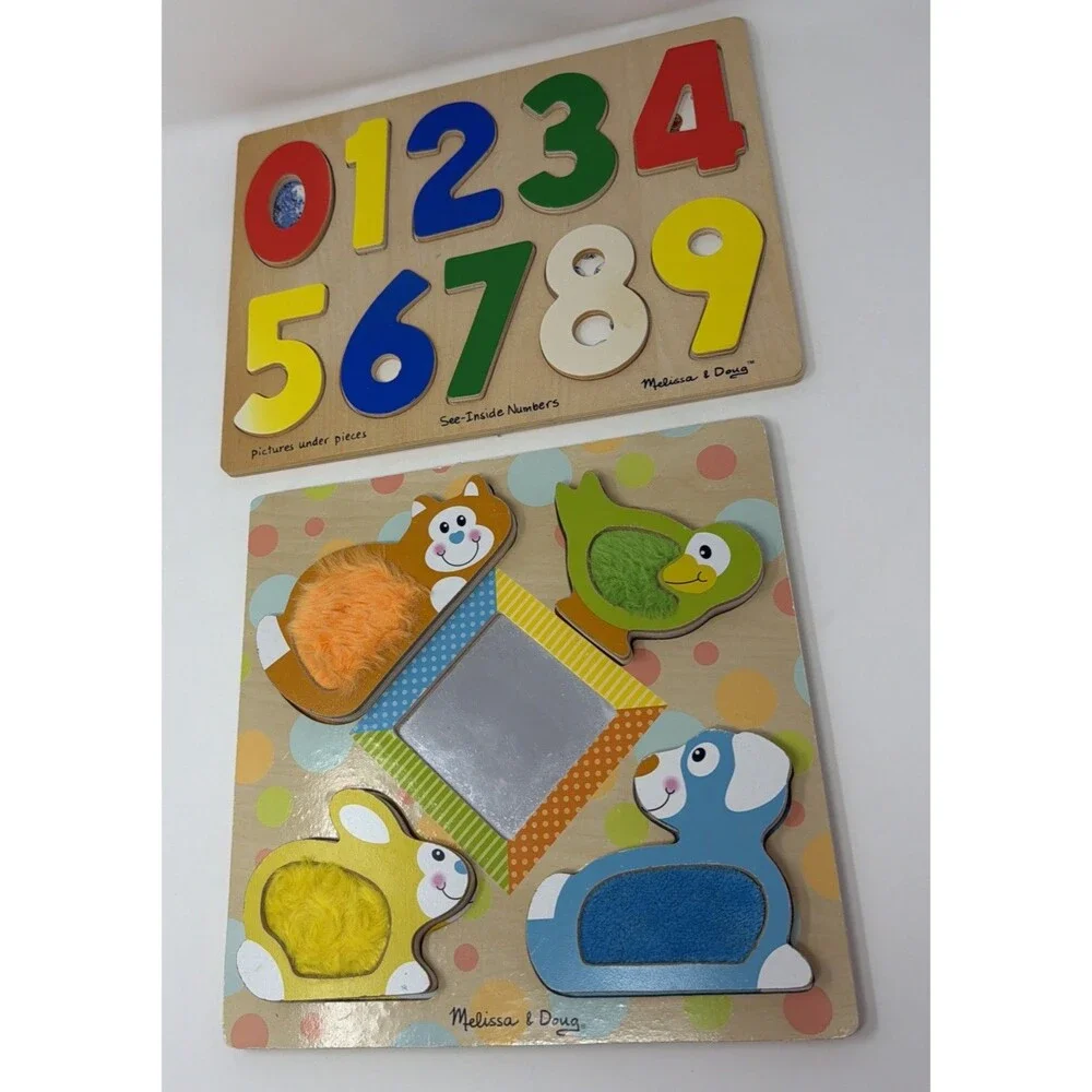 2 Melissa & Doug Wooden Puzzles: See-Inside Numbers, First Play Touch & Feel